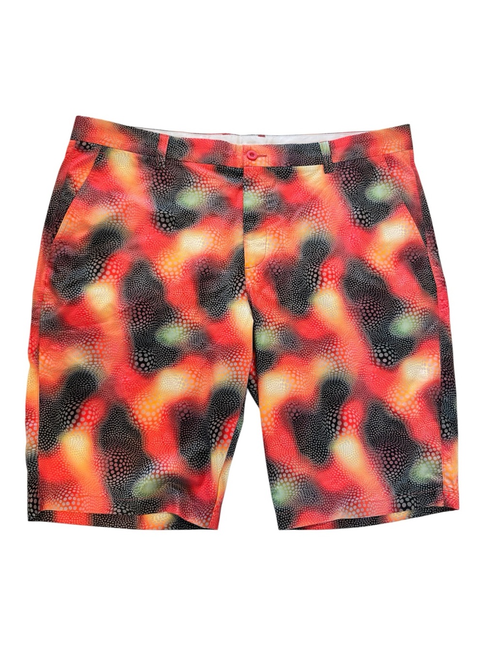 Hreski Mens 40 Geometric Print Golf Athleisure Shorts Red Orange Wicking Stretch